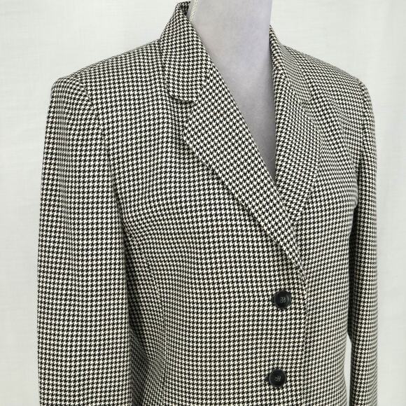 Talbots Jacket Womens 6 Black White Houndstooth Wool Tweed Lined Blazer Vintage - Picture 6 of 14